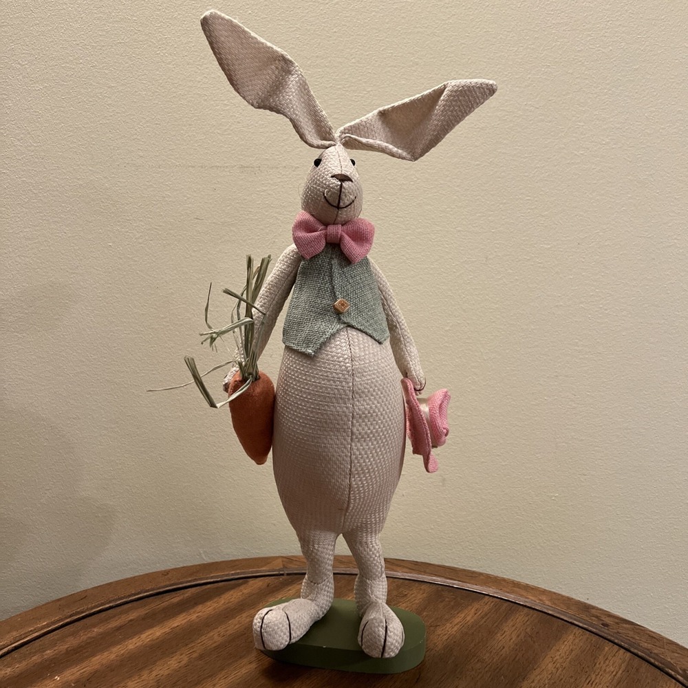 Rabbit Bunny Figurine Plush Standing Spring Easter Decor Vest Bow Tie